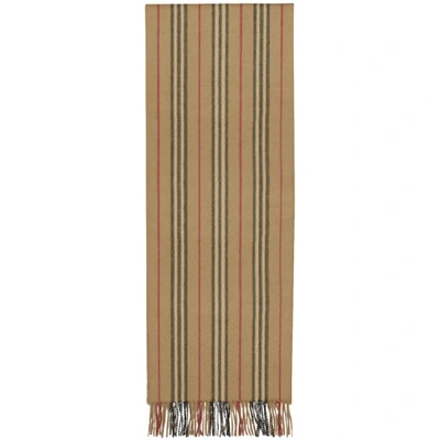 Shop Burberry Beige Cashmere Icon Stripe Scarf In Archive Bei