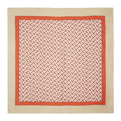 Shop Burberry Beige Monogram Scarf In Vermillion