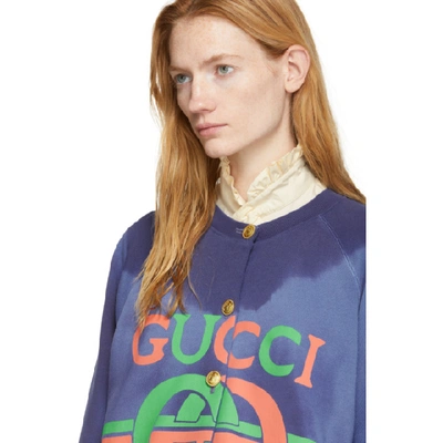 Shop Gucci Reversible Blue Logo Cardigan In 4804 Blue