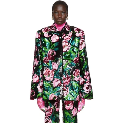 Shop Richard Quinn Black Floral Embellished Jacket In Pink Tulip