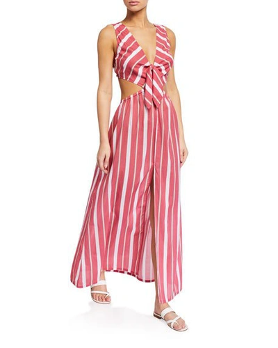 Shop Letarte Chile Striped Tie-back Maxi Dress In Rose