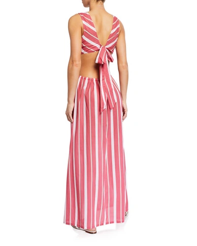 Shop Letarte Chile Striped Tie-back Maxi Dress In Rose