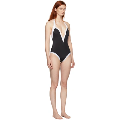 Shop Balmain Black And White Low-necked One-piece Swimsuit In 201 Blk/wht