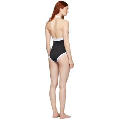Shop Balmain Black And White Low-necked One-piece Swimsuit In 201 Blk/wht