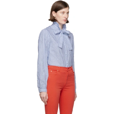 Shop Gucci Blue Poplin Bow Shirt In 4159 Blue