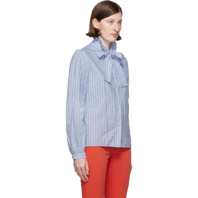 Shop Gucci Blue Poplin Bow Shirt In 4159 Blue