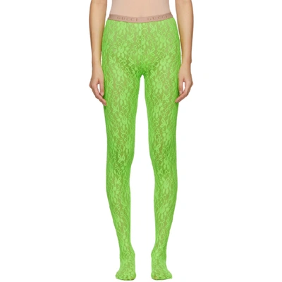 Shop Gucci Green Lace Tights In 3500 Lime