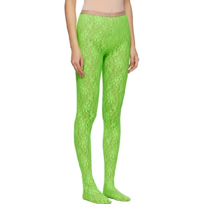 Shop Gucci Green Lace Tights In 3500 Lime