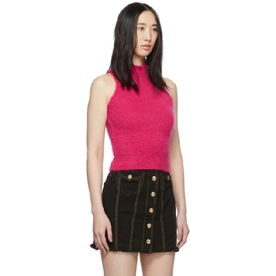 Shop Versace Pink Mohair Tank Top In A1230 Fuxia
