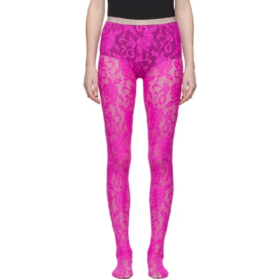 Shop Gucci Pink Lace Tights In 5500 Magent