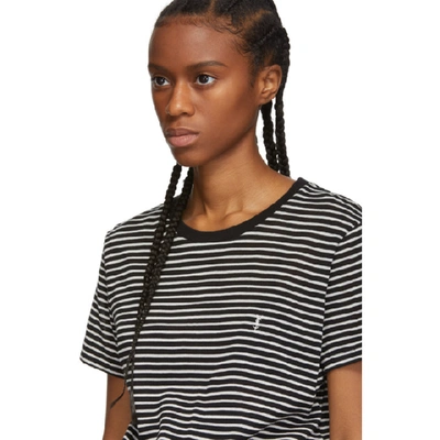 Shop Saint Laurent Black And White Striped Monogram T-shirt In 1095 Blk/na