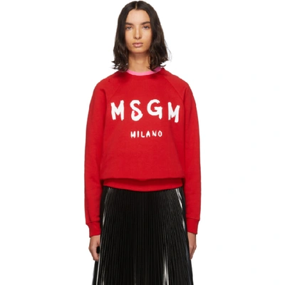Shop Msgm Red Paint Brushed Logo Sweatshirt In 18 Red