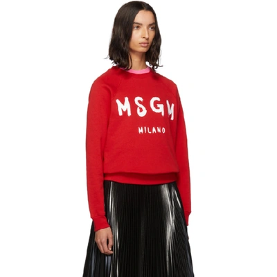 Shop Msgm Red Paint Brushed Logo Sweatshirt In 18 Red