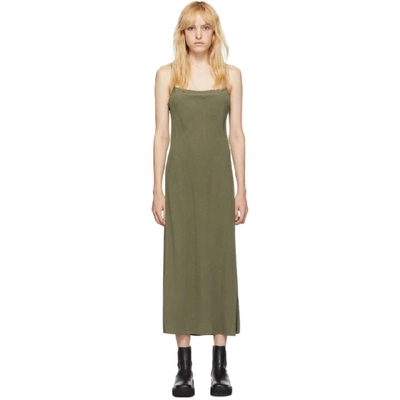 Shop Our Legacy Khaki Silk Bias Slip Dress In Dark Olive