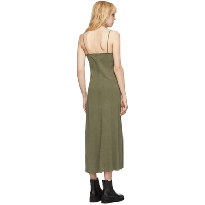 Shop Our Legacy Khaki Silk Bias Slip Dress In Dark Olive