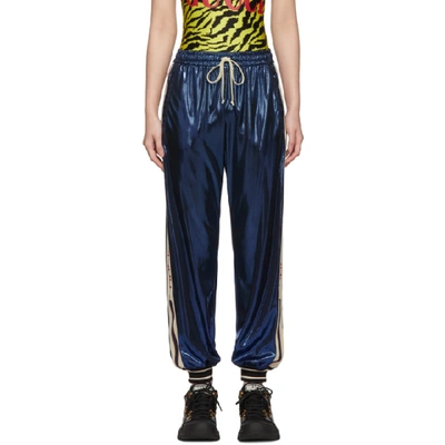 Shop Gucci Blue Laminated Lounge Pants In 4343 Blue
