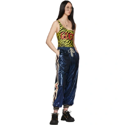 Shop Gucci Blue Laminated Lounge Pants In 4343 Blue