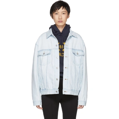 Shop Balenciaga Blue Denim Embossed Logo Jacket