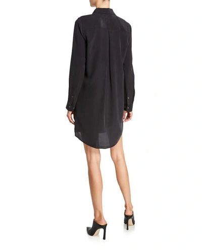 Shop Equipment Essential Long-sleeve Silk Shirtdress In True Black