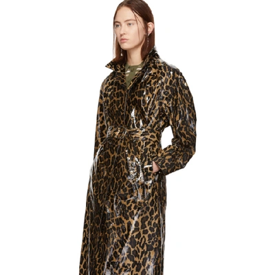 Shop Miu Miu Beige Animal Print Ciré Trench Coat