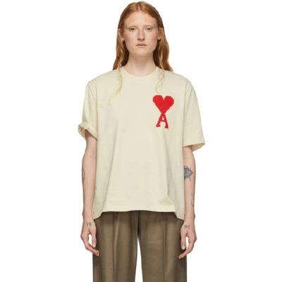 Shop Ami Alexandre Mattiussi Off-white Ami De Coeur Oversized Patch T-shirt In 150 Ecru