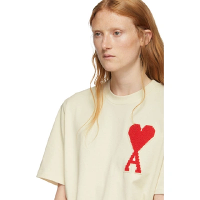 Shop Ami Alexandre Mattiussi Off-white Ami De Coeur Oversized Patch T-shirt In 150 Ecru