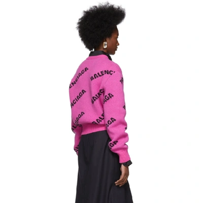 Shop Balenciaga Pink All Over Logo Sweater