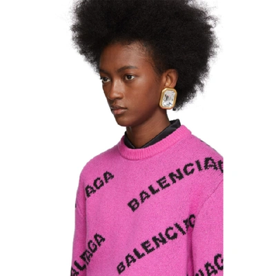 Shop Balenciaga Pink All Over Logo Sweater