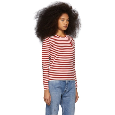 Shop Comme Des Garçons Play Comme Des Garcons Play Red And White Striped Heart Patch Long Sleeve T-shirt In White/red