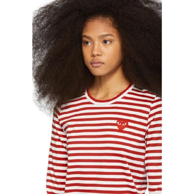 Shop Comme Des Garçons Play Comme Des Garcons Play Red And White Striped Heart Patch Long Sleeve T-shirt In White/red