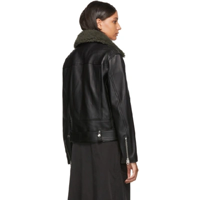 Shop Acne Studios Black Leather Shearling Biker Jacket In Blk/hntgree