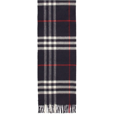 Shop Burberry Navy Giant Icon Cashmere Scarf