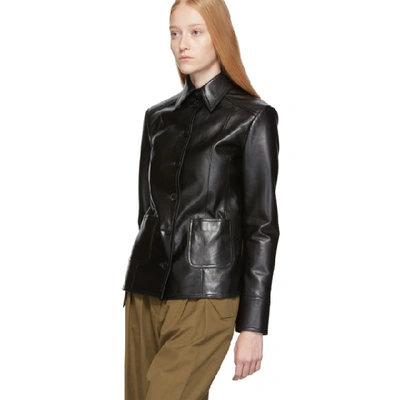 Shop Givenchy Black Leather Button-down Jacket In 001 Black