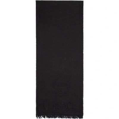 Shop Versace Black Knit Medusa Scarf In I4008 Black