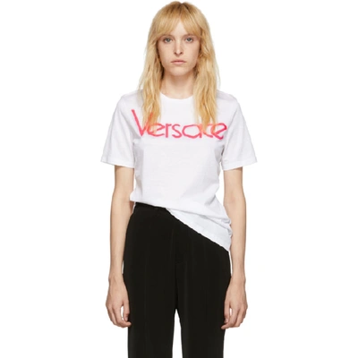 Shop Versace White Embroidered Logo T-shirt