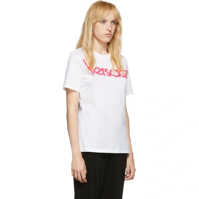 Shop Versace White Embroidered Logo T-shirt