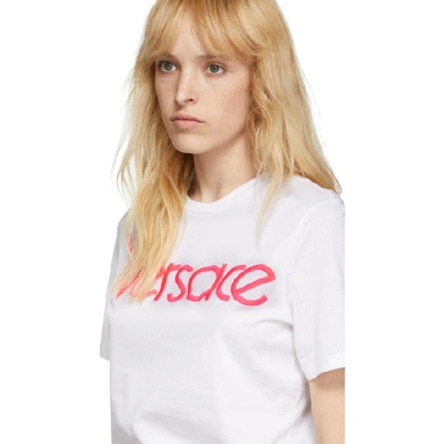 Shop Versace White Embroidered Logo T-shirt