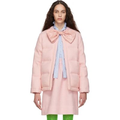 Shop Gucci Pink Down Tweed Jacket In 5209 Light