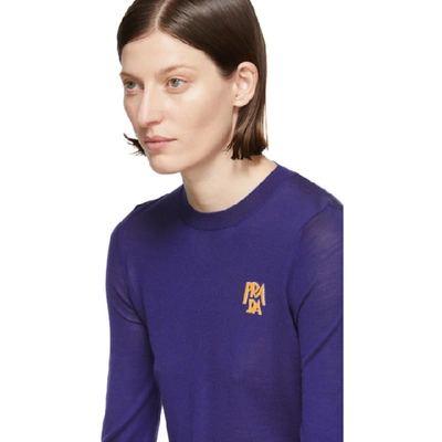 Shop Prada Blue Wool Logo Sweater