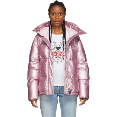Shop Kenzo Pink Down Hooded Puffer Jacket In 32 Flampink
