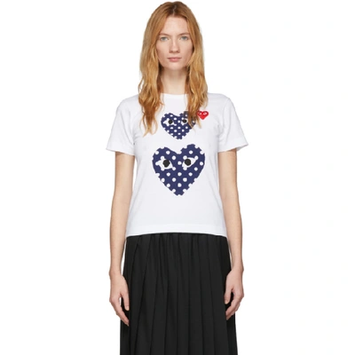 Shop Comme Des Garçons Play Comme Des Garcons Play White Polka Dot Double Heart T-shirt