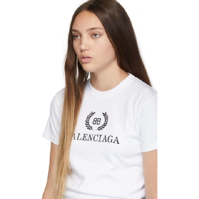 Shop Balenciaga White Bb Crown Logo T-shirt In 9000 White