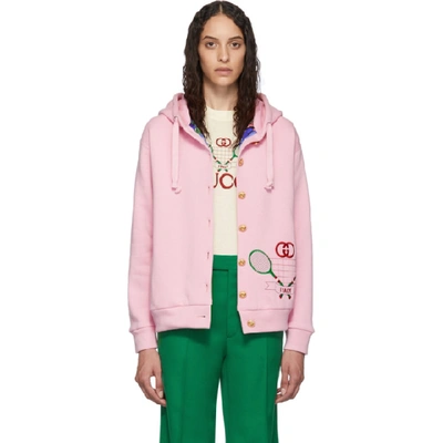 Shop Gucci Pink Tennis Logo Hoodie In 5904 Pink