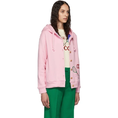 Shop Gucci Pink Tennis Logo Hoodie In 5904 Pink