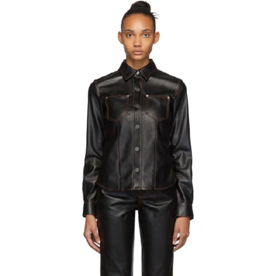 Shop Proenza Schouler Black Faux-leather Button-down Shirt In 00200 Black