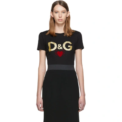 Shop Dolce & Gabbana Dolce And Gabbana Black Dg Heart T-shirt In N0000 Black