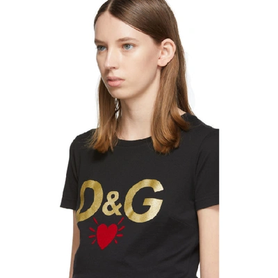 DOLCE AND GABBANA 黑色 DG 心形 T 恤