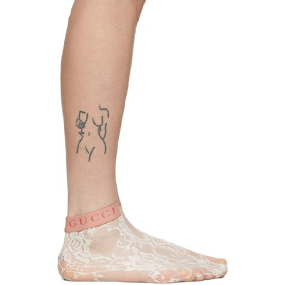 Shop Gucci White Floral Lace Socks In 9202 White