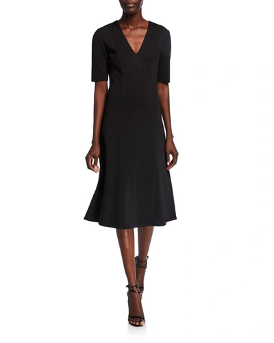 Shop St John Milano Knit V-neck Short-sleeve Dress In Black