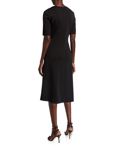 Shop St John Milano Knit V-neck Short-sleeve Dress In Black